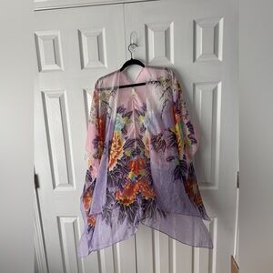 Melissa Louise Floral Kimono Wrap Purple Pink Orange Yellow Tiffany Blue